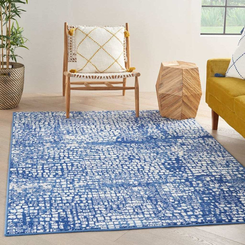 5' X 7' Blue And Ivory Abstract Dhurrie Area Rug - Homeroots - Flyclothing LLC