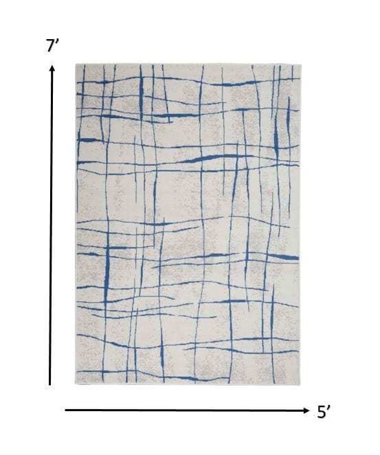 5' X 7' Blue And Ivory Abstract Dhurrie Area Rug - Homeroots - Flyclothing LLC