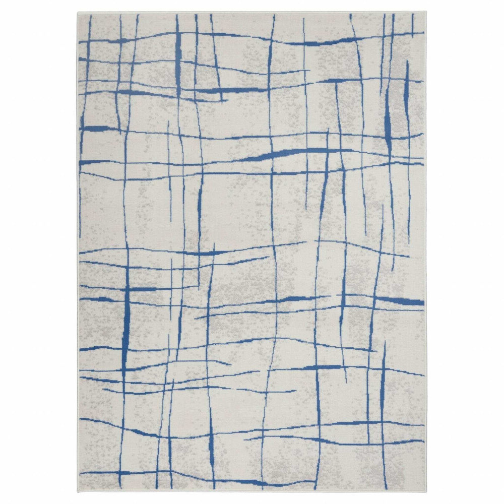 5' X 7' Blue And Ivory Abstract Dhurrie Area Rug - Homeroots - Flyclothing LLC