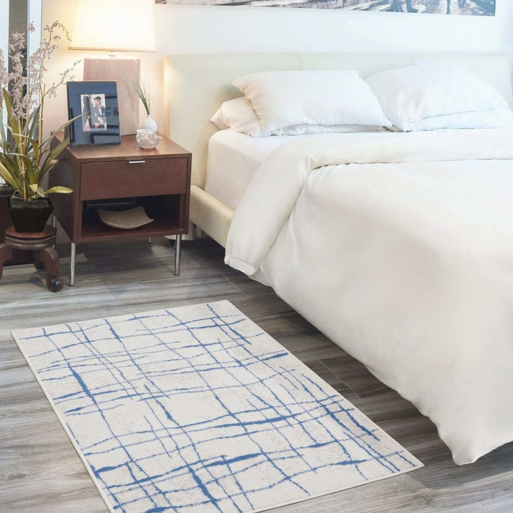 6' X 9' Blue And Ivory Abstract Dhurrie Area Rug - Homeroots - Flyclothing LLC