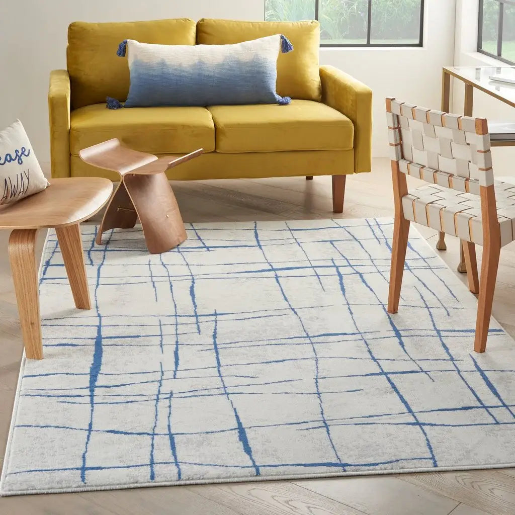 6' X 9' Blue And Ivory Abstract Dhurrie Area Rug - Homeroots - Flyclothing LLC