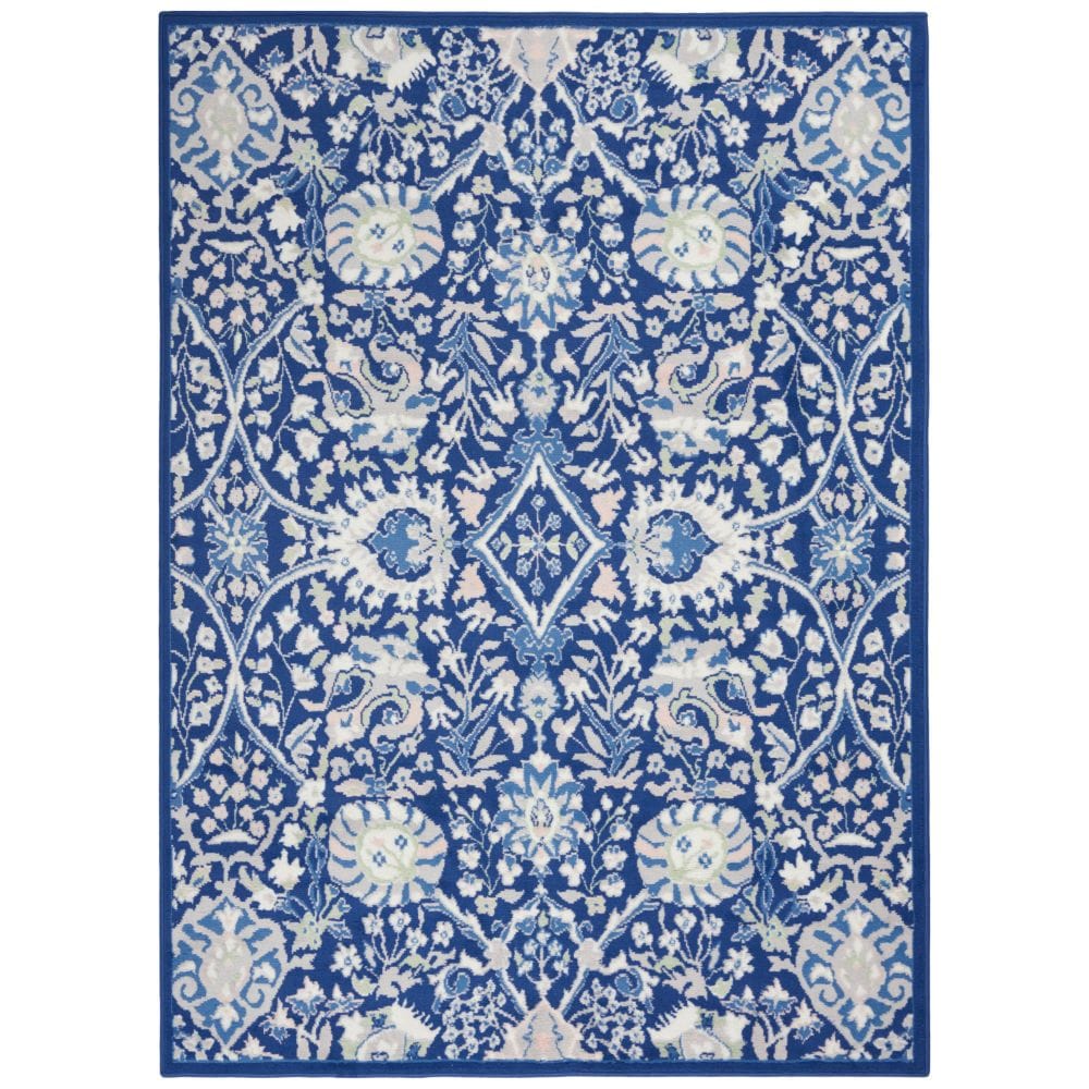 4' X 6' Navy Blue Floral Dhurrie Area Rug - Homeroots