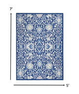 5' X 7' Navy Blue Floral Dhurrie Area Rug - Homeroots - Flyclothing LLC