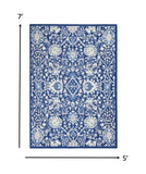 5' X 7' Navy Blue Floral Dhurrie Area Rug - Homeroots