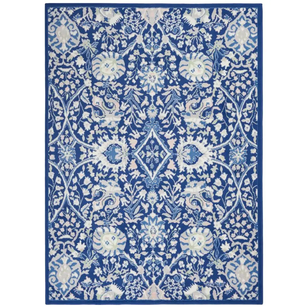 5' X 7' Navy Blue Floral Dhurrie Area Rug - Homeroots - Flyclothing LLC