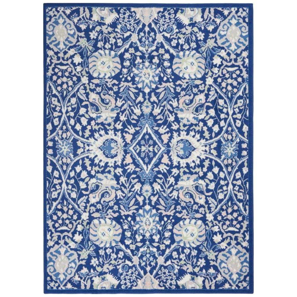 5' X 7' Navy Blue Floral Dhurrie Area Rug - Homeroots - Flyclothing LLC
