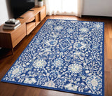 5' X 7' Navy Blue Floral Dhurrie Area Rug - Homeroots