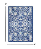 6' X 9' Navy Blue Floral Dhurrie Area Rug - Homeroots