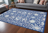 6' X 9' Navy Blue Floral Dhurrie Area Rug - Homeroots