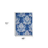 4' X 6' Blue And Ivory Floral Dhurrie Area Rug - Homeroots - Flyclothing LLC