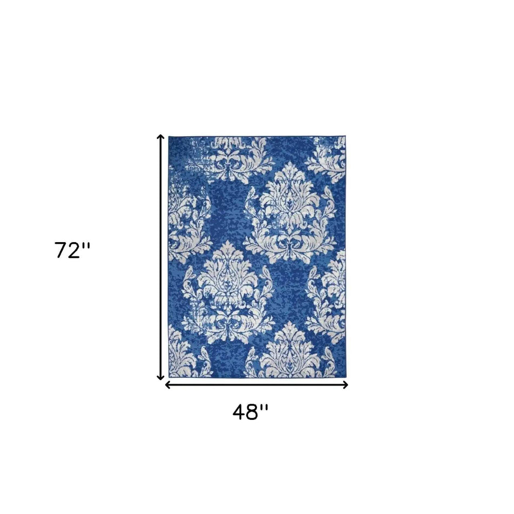 4' X 6' Blue And Ivory Floral Dhurrie Area Rug - Homeroots - Flyclothing LLC