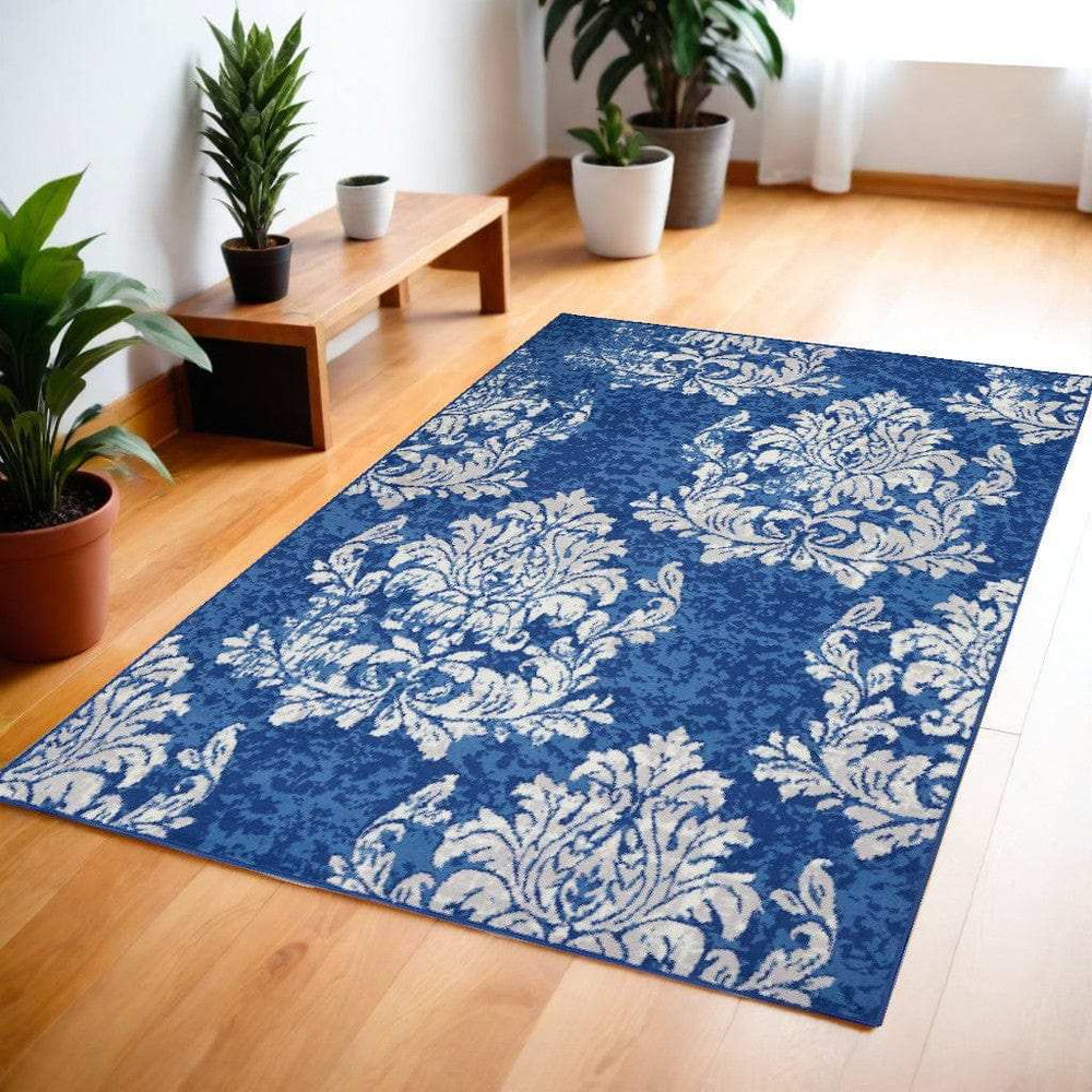 4' X 6' Blue And Ivory Floral Dhurrie Area Rug - Homeroots - Flyclothing LLC
