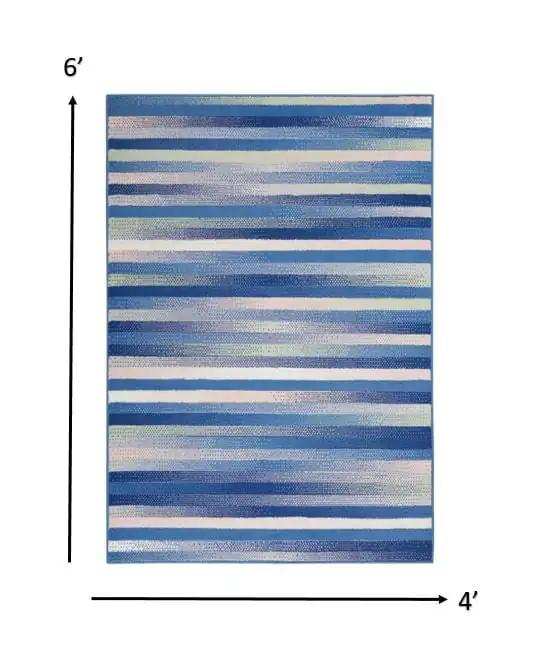4' X 6' Blue And White Striped Dhurrie Area Rug - Homeroots - Flyclothing LLC