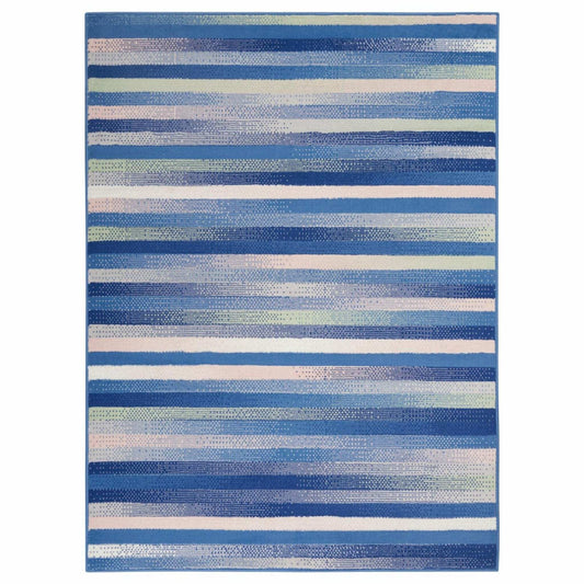 4' X 6' Blue And White Striped Dhurrie Area Rug - Homeroots - Flyclothing LLC