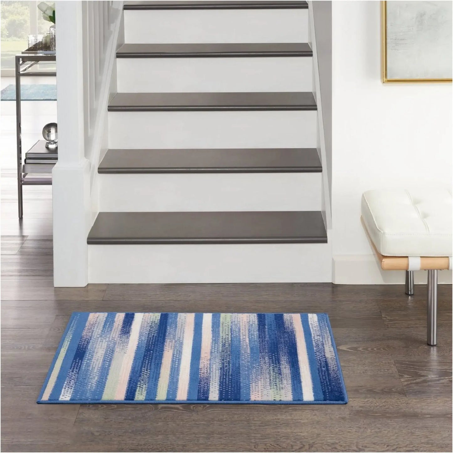 5' X 7' Blue And White Striped Dhurrie Area Rug - Homeroots - Flyclothing LLC