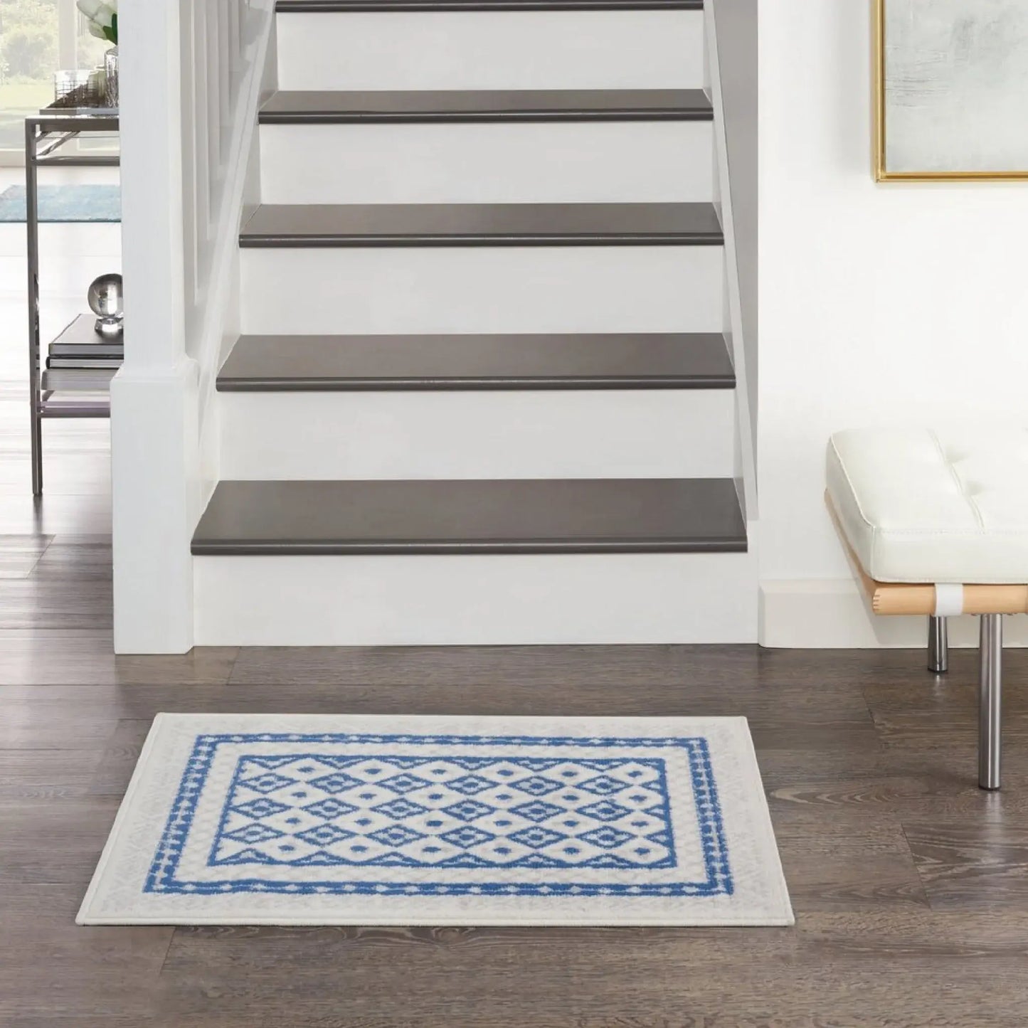 5' X 7' Navy Blue Geometric Dhurrie Area Rug - Homeroots - Flyclothing LLC