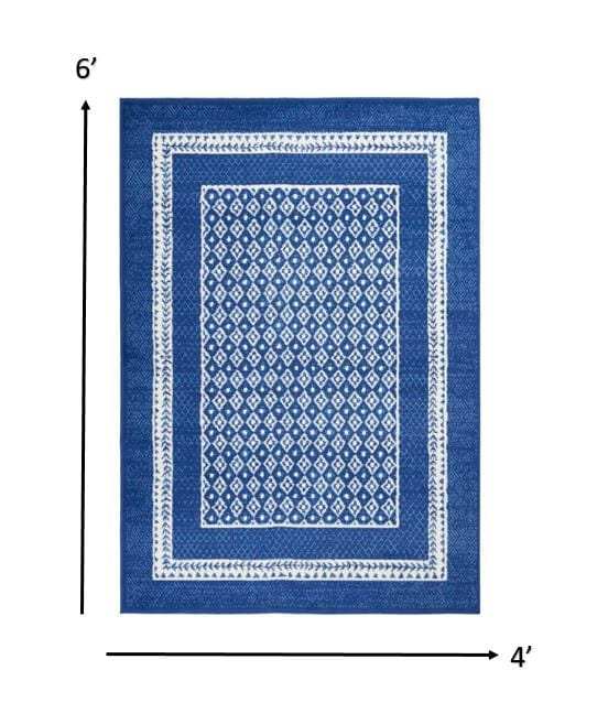 4' X 6' Navy Blue Geometric Dhurrie Area Rug - Homeroots - Flyclothing LLC