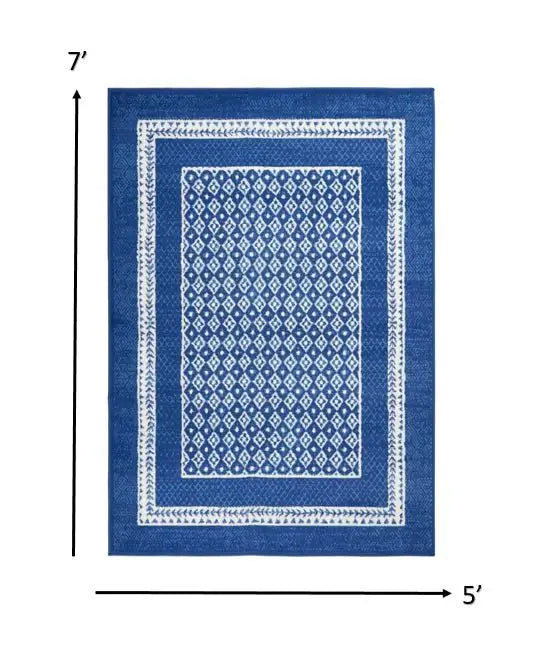 5' X 7' Navy Blue Geometric Dhurrie Area Rug - Homeroots - Flyclothing LLC