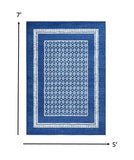 5' X 7' Navy Blue Geometric Dhurrie Area Rug - Homeroots