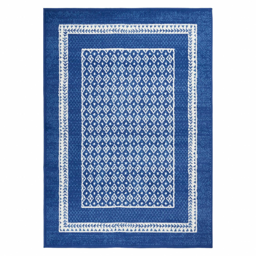 5' X 7' Navy Blue Geometric Dhurrie Area Rug - Homeroots