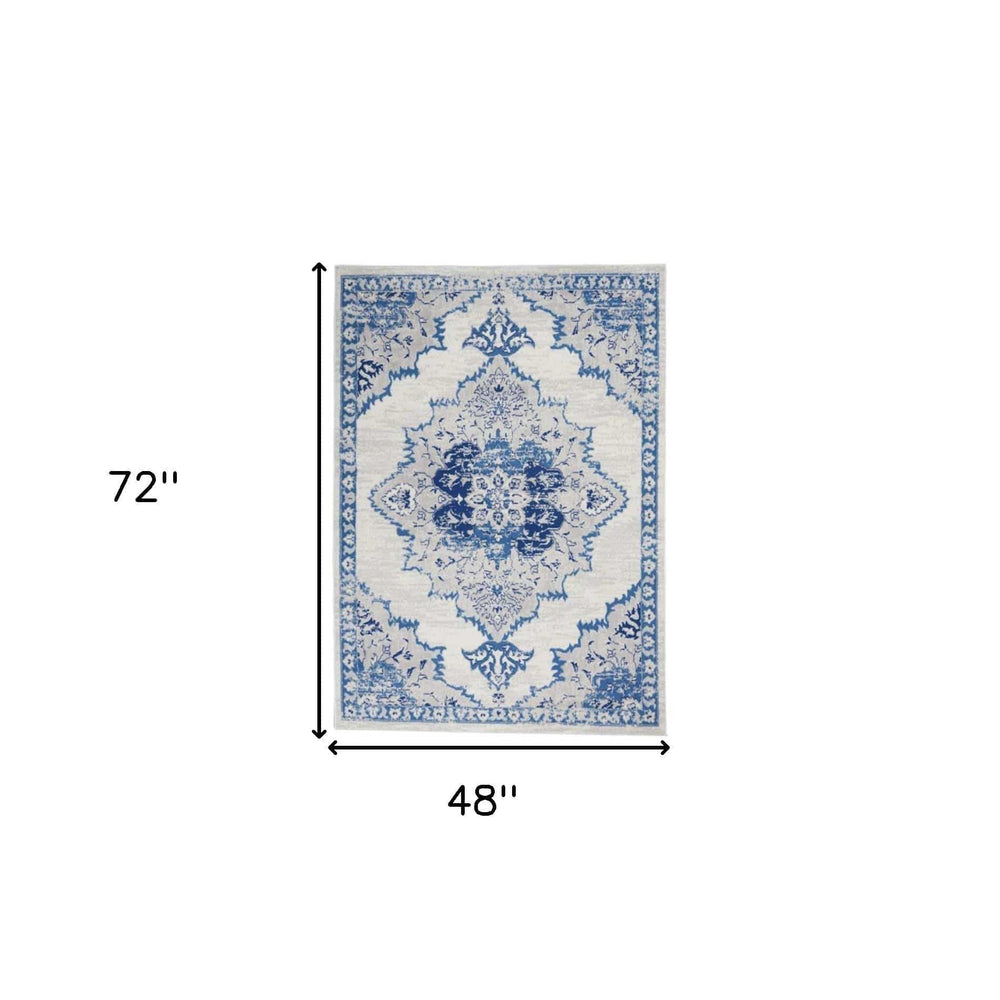 4' X 6' Navy Blue Floral Dhurrie Area Rug - Homeroots - Flyclothing LLC