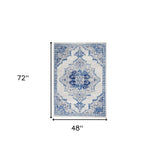 4' X 6' Navy Blue Floral Dhurrie Area Rug - Homeroots