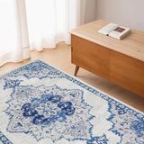 4' X 6' Navy Blue Floral Dhurrie Area Rug - Homeroots