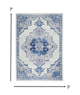 5' X 7' Navy Blue Floral Dhurrie Area Rug - Homeroots - Flyclothing LLC