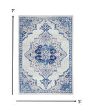 5' X 7' Navy Blue Floral Dhurrie Area Rug - Homeroots