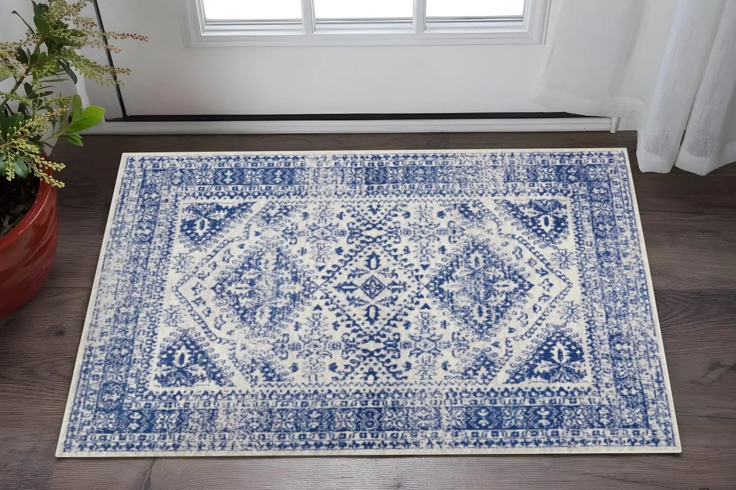6' X 9' Navy Blue Geometric Dhurrie Area Rug - Homeroots - Flyclothing LLC
