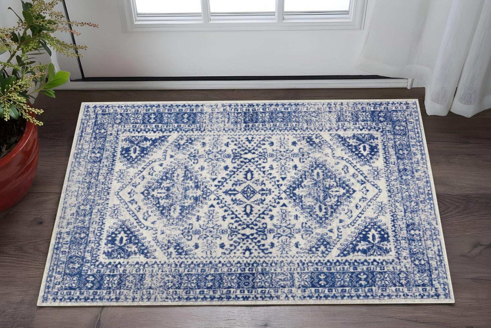 6' X 9' Navy Blue Geometric Dhurrie Area Rug - Homeroots - Flyclothing LLC