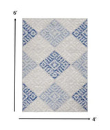 4' X 6' Blue Gray Geometric Dhurrie Area Rug - Homeroots - Flyclothing LLC