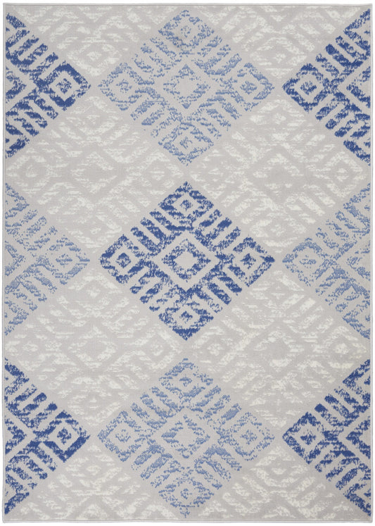 5' X 7' Blue Gray Geometric Dhurrie Area Rug - Homeroots