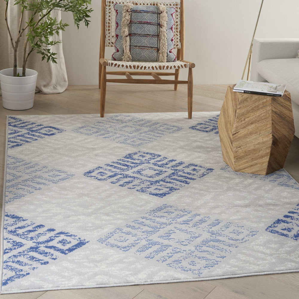 5' X 7' Blue Gray Geometric Dhurrie Area Rug - Homeroots - Flyclothing LLC