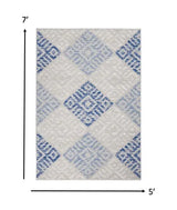 5' X 7' Blue Gray Geometric Dhurrie Area Rug - Homeroots - Flyclothing LLC
