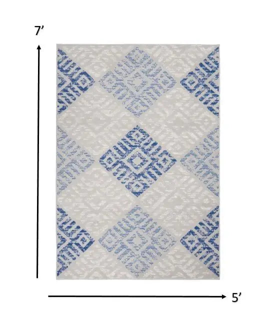 5' X 7' Blue Gray Geometric Dhurrie Area Rug - Homeroots - Flyclothing LLC