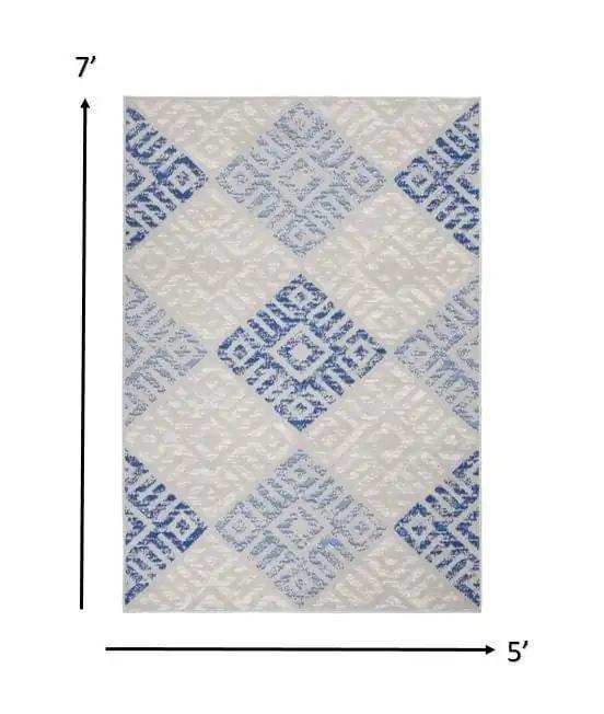 5' X 7' Blue Gray Geometric Dhurrie Area Rug - Homeroots - Flyclothing LLC