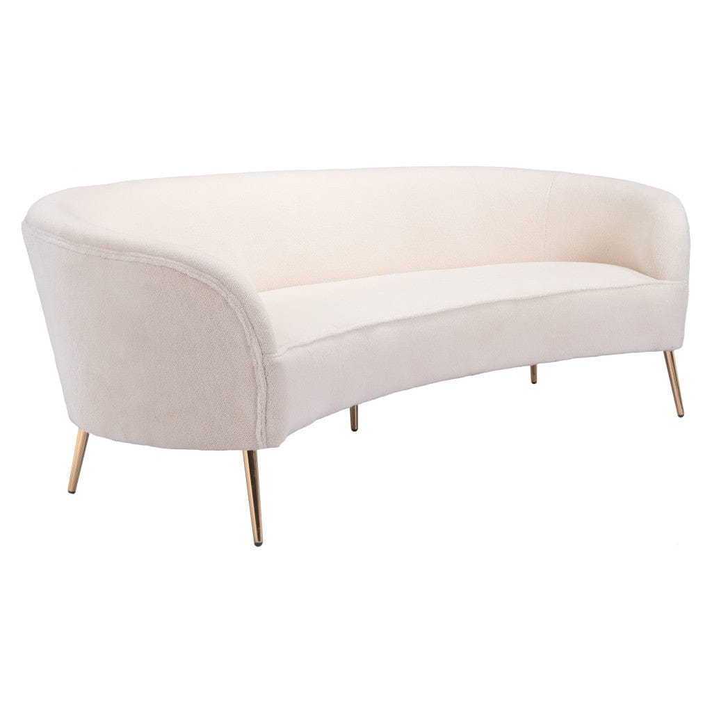 86" White Polyester Sofa With Gold Legs - Homeroots
