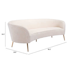 86" White Polyester Sofa With Gold Legs - Homeroots