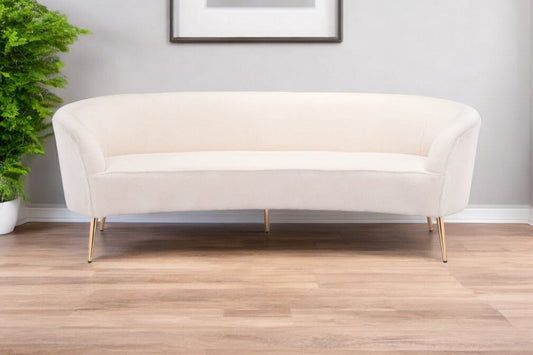 86" White Polyester Sofa With Gold Legs - Homeroots