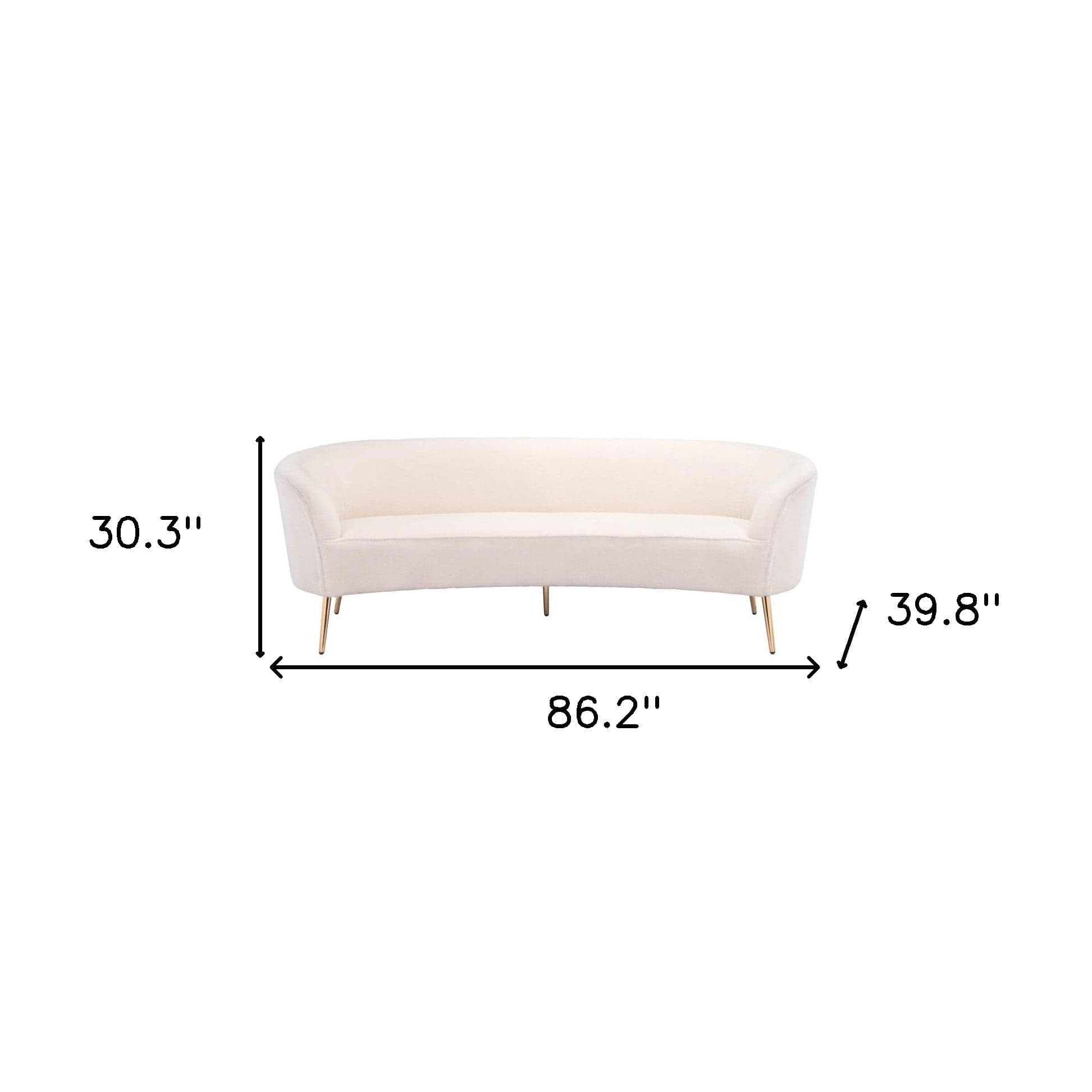 86" White Polyester Sofa With Gold Legs - Homeroots
