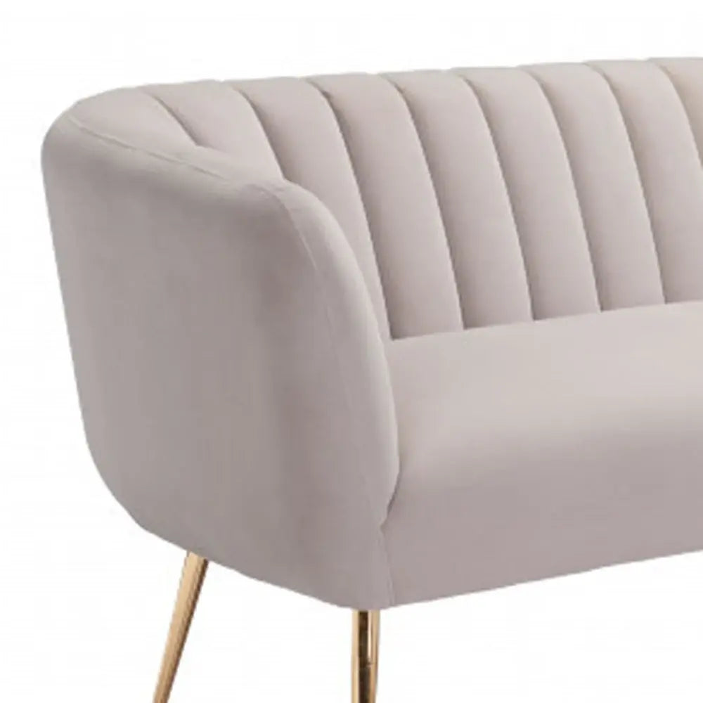 70" Beige Velvet Sofa With Gold Legs - Homeroots - Flyclothing LLC