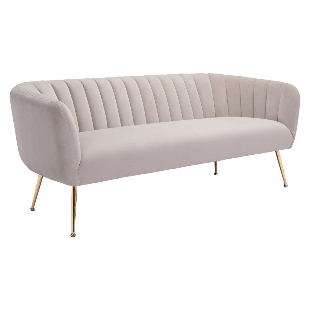 70" Beige Velvet Sofa With Gold Legs - Homeroots