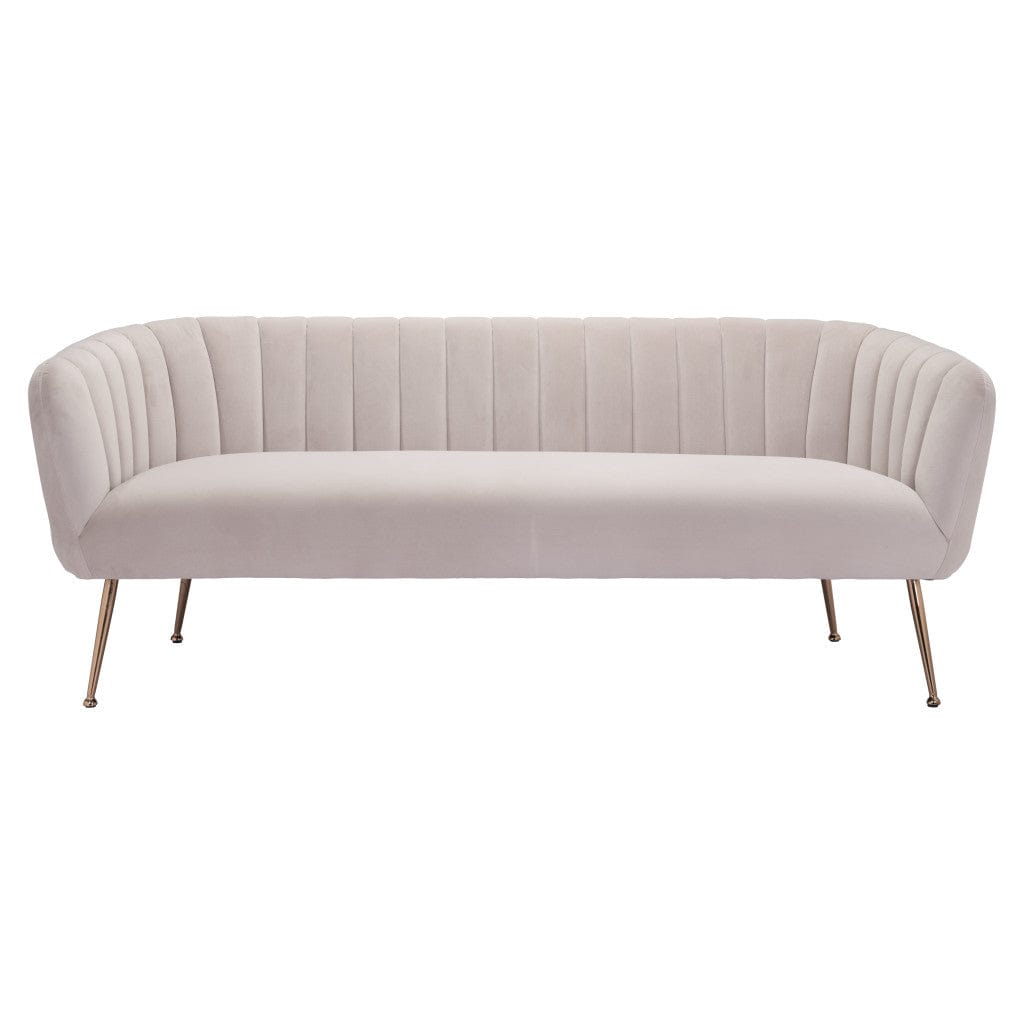 70" Beige Velvet Sofa With Gold Legs - Homeroots