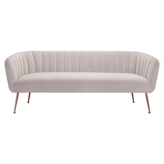 70" Beige Velvet Sofa With Gold Legs - Homeroots
