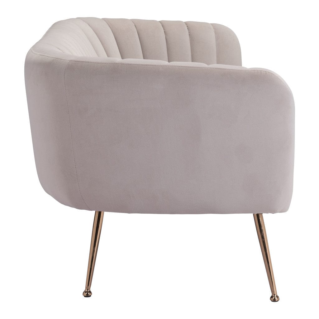 70" Beige Velvet Sofa With Gold Legs - Homeroots