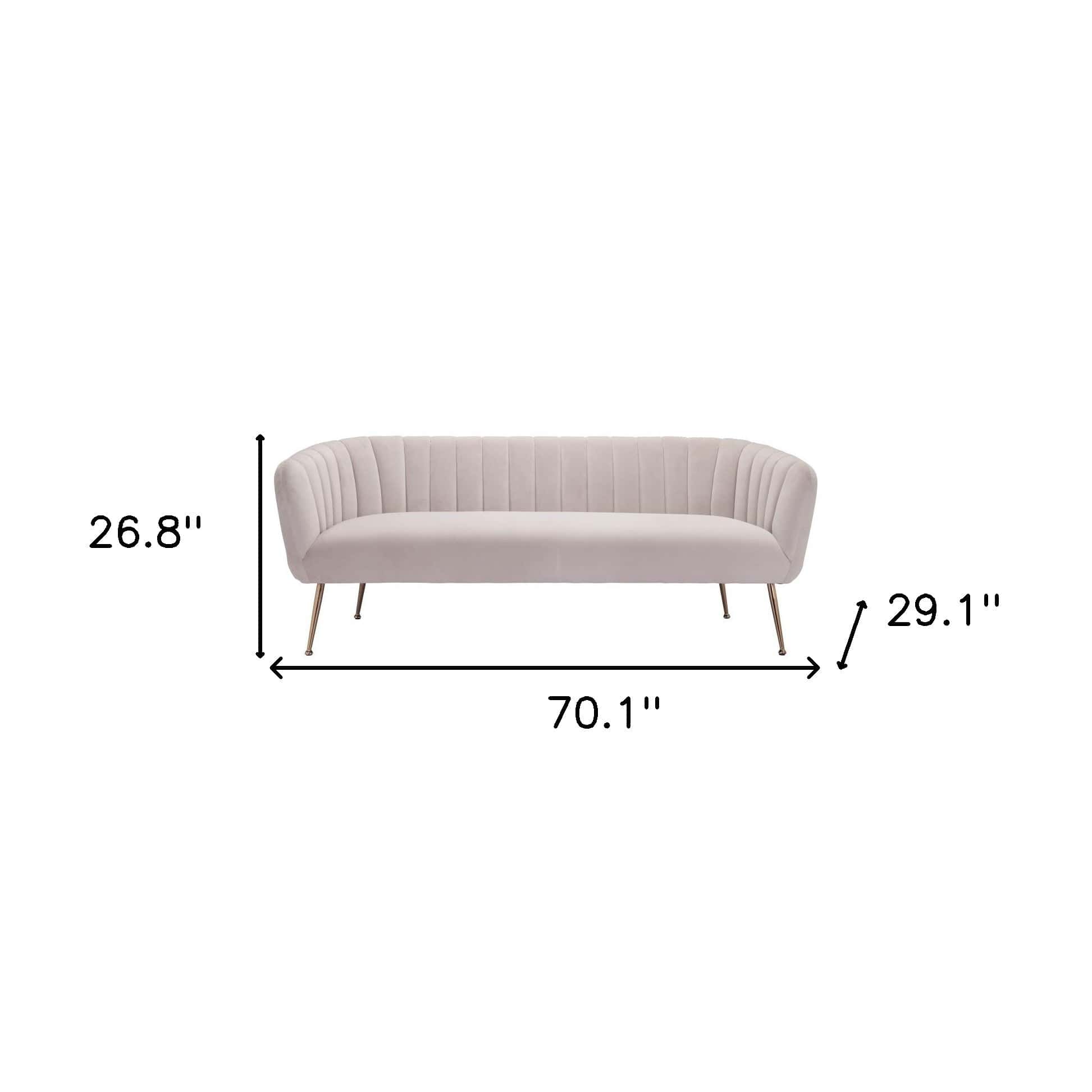 70" Beige Velvet Sofa With Gold Legs - Homeroots