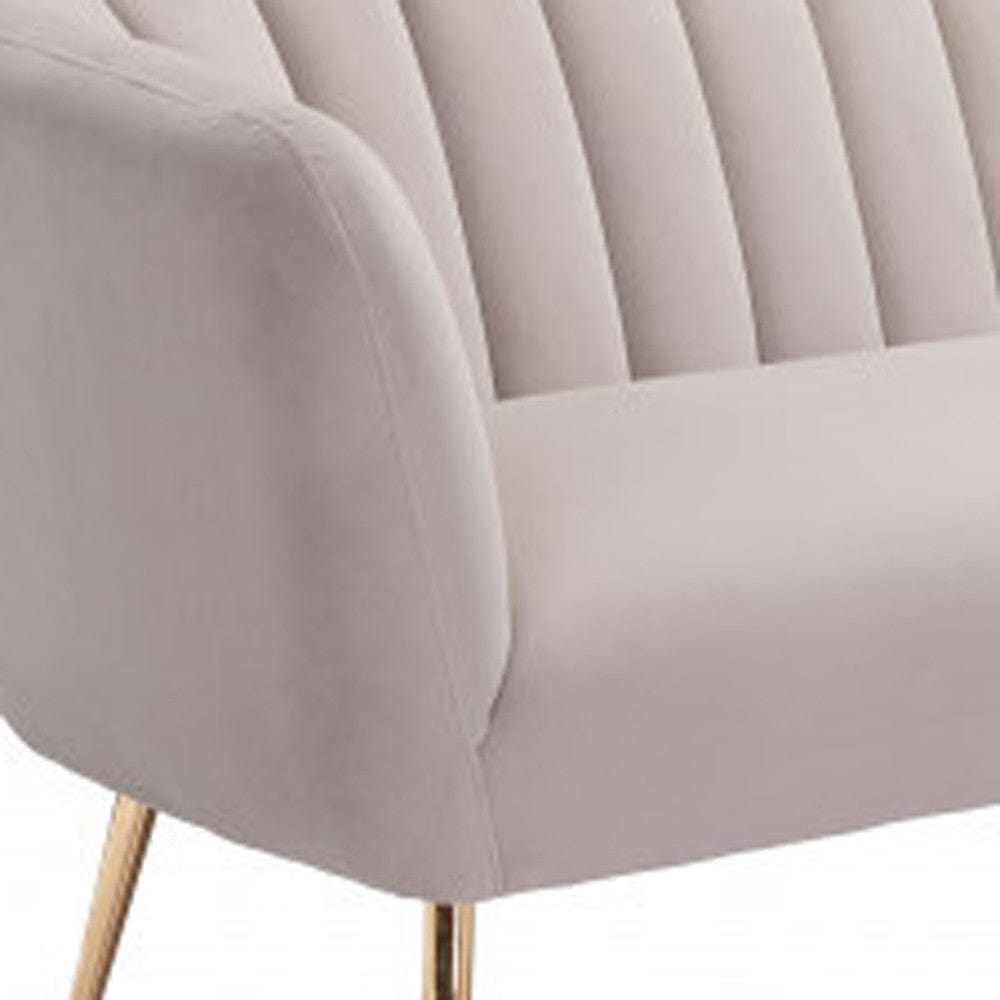 70" Beige Velvet Sofa With Gold Legs - Homeroots