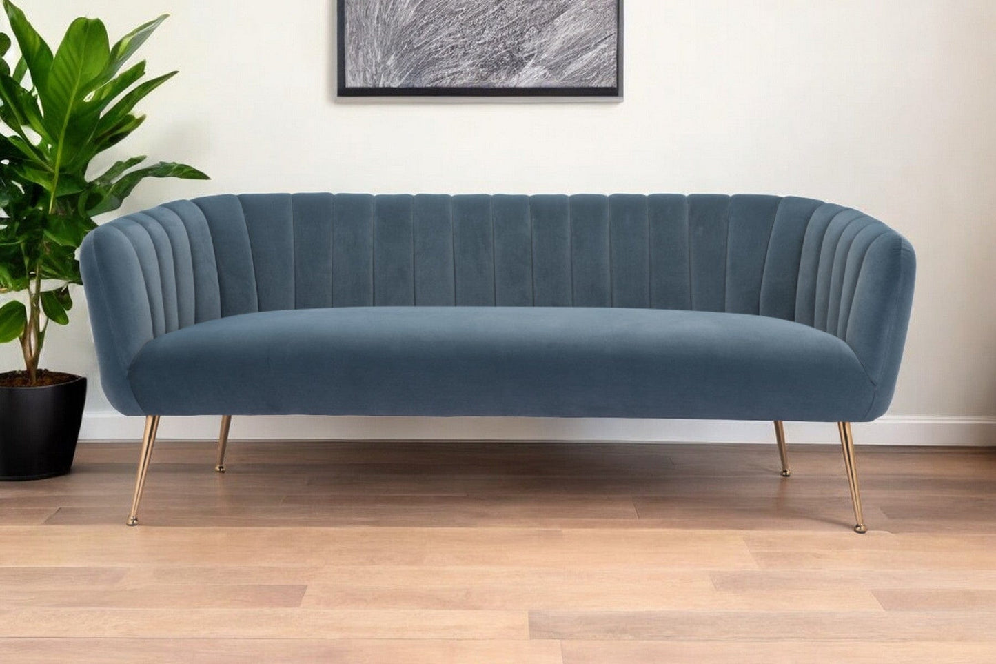 70" Gray Velvet Sofa With Gold Legs - Homeroots - Flyclothing LLC