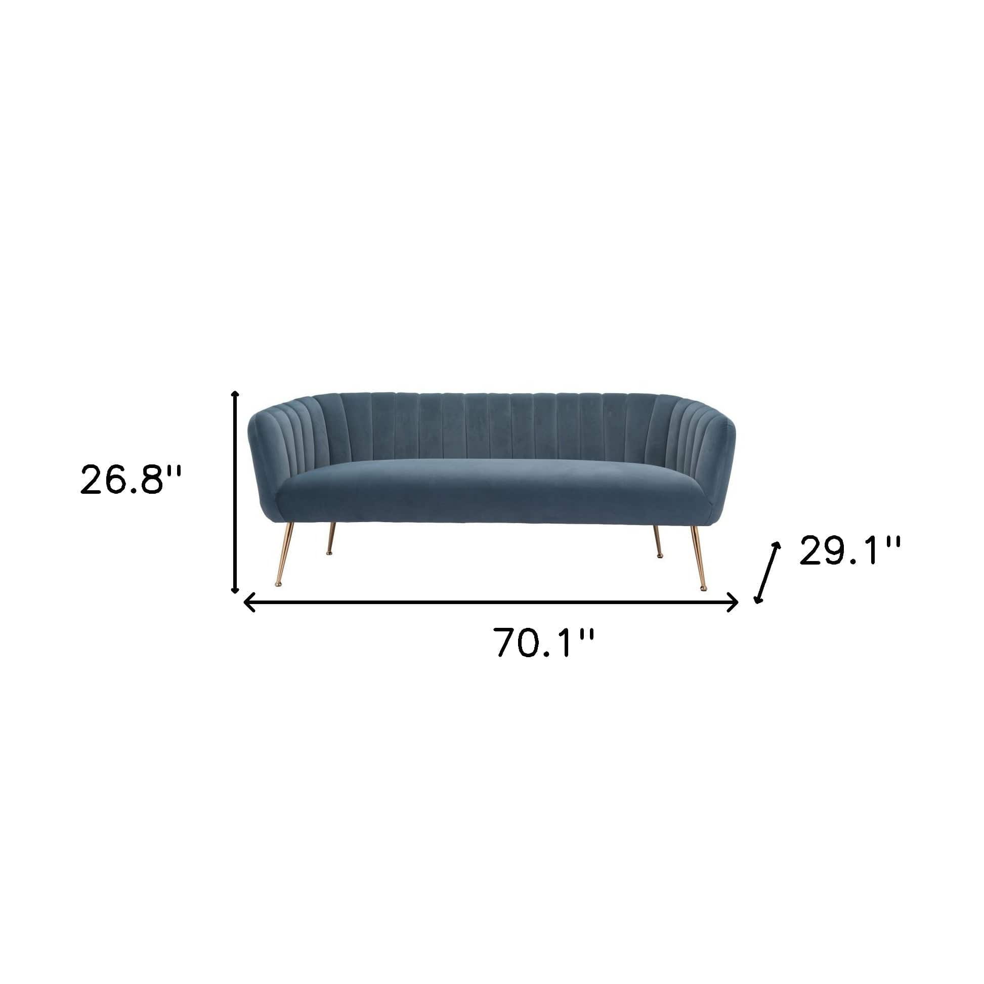 70" Gray Velvet Sofa With Gold Legs - Homeroots